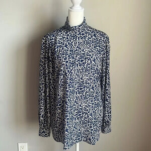 Vintage Christian Dior Chemises Blue White Dot Speckled Pleated Blouse